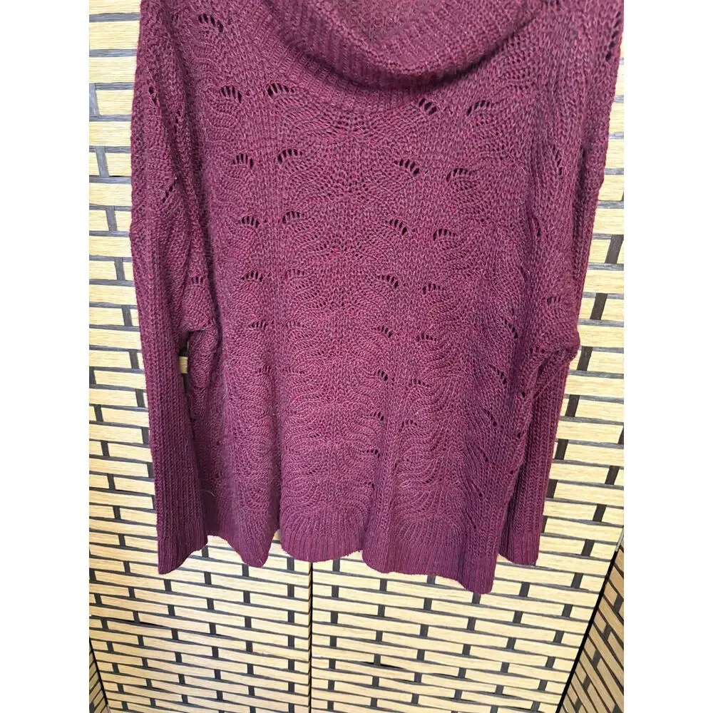 Catherines Burgundy Open Knit‎ Cowl Neck Sweater Size 3X